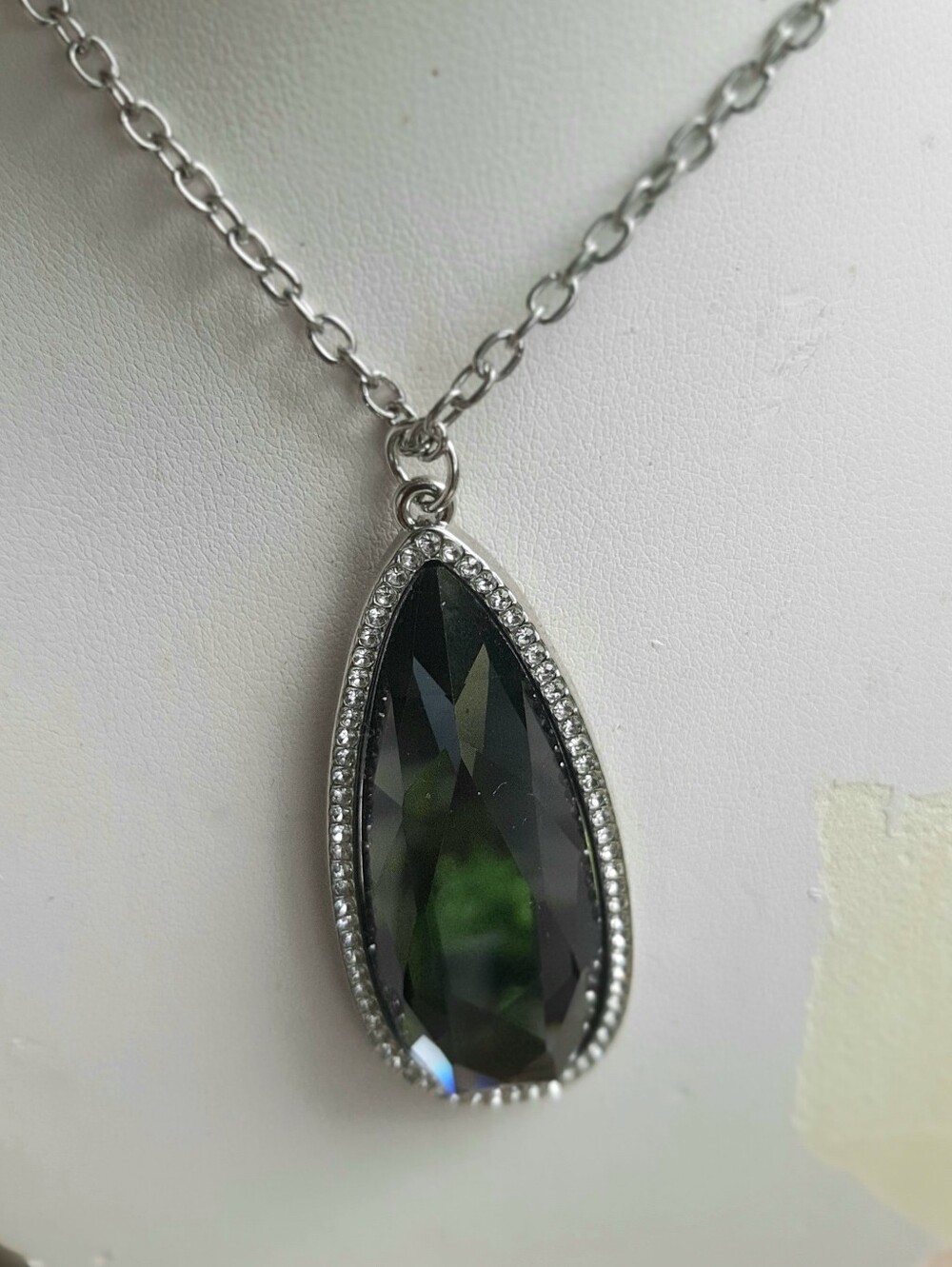 Teardrop  Pendant Necklace with Dark Faceted Stone